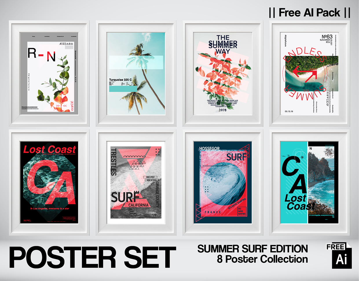 FREE AI POSTER SET – SUMMER SURF EDITION
