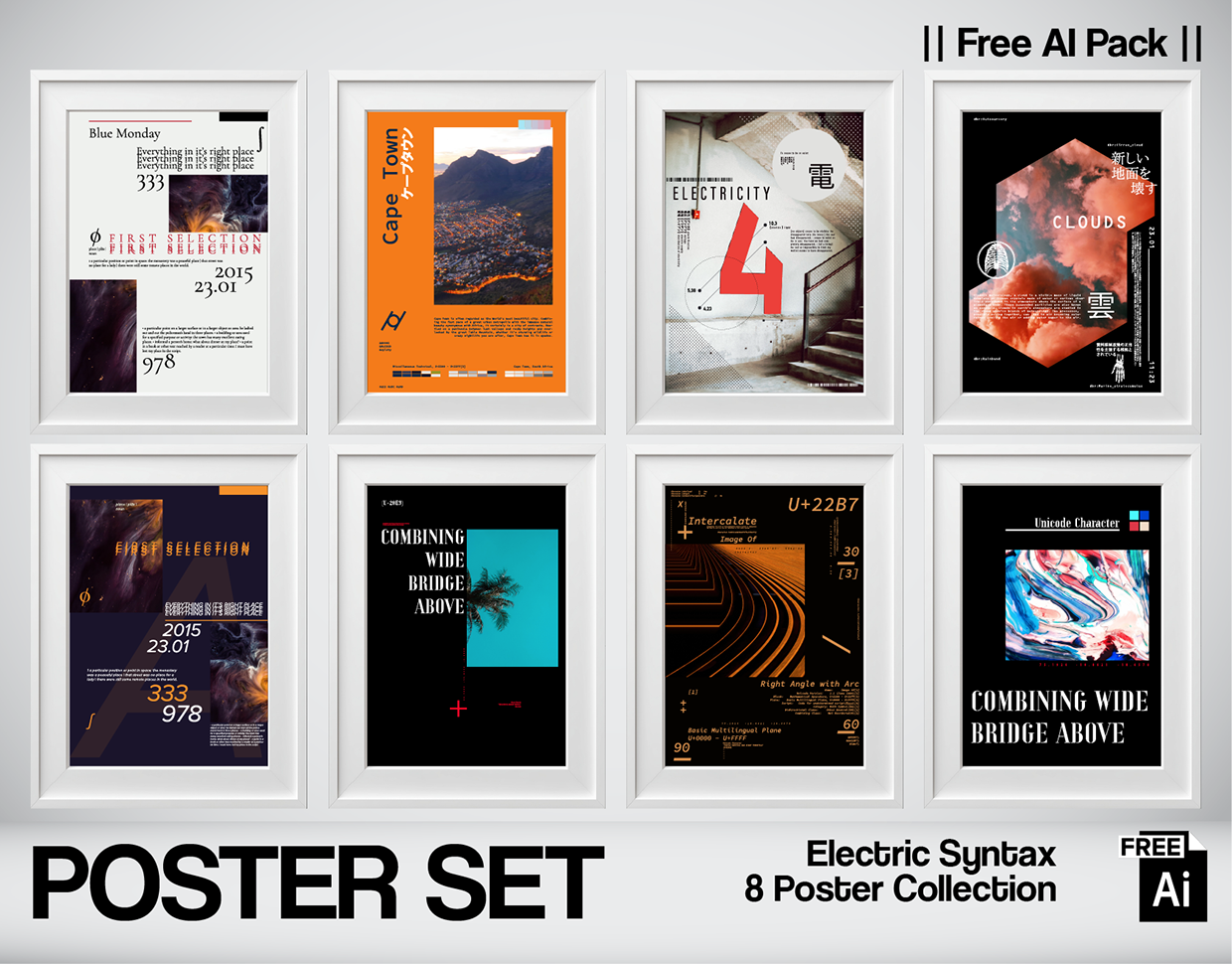 Electric Syntax — 8 Free AI Poster Pack