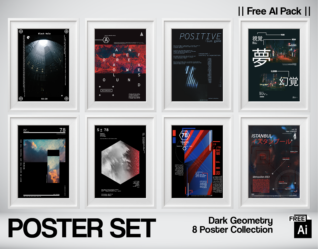 Dark Geometry — 8 Free AI Posters