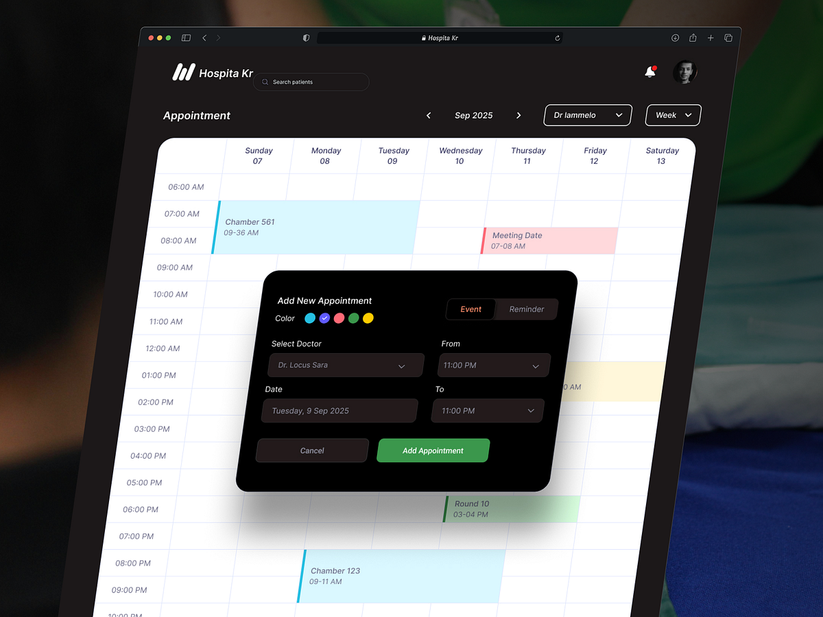 Appointment - hospital management dashboard design Image 1