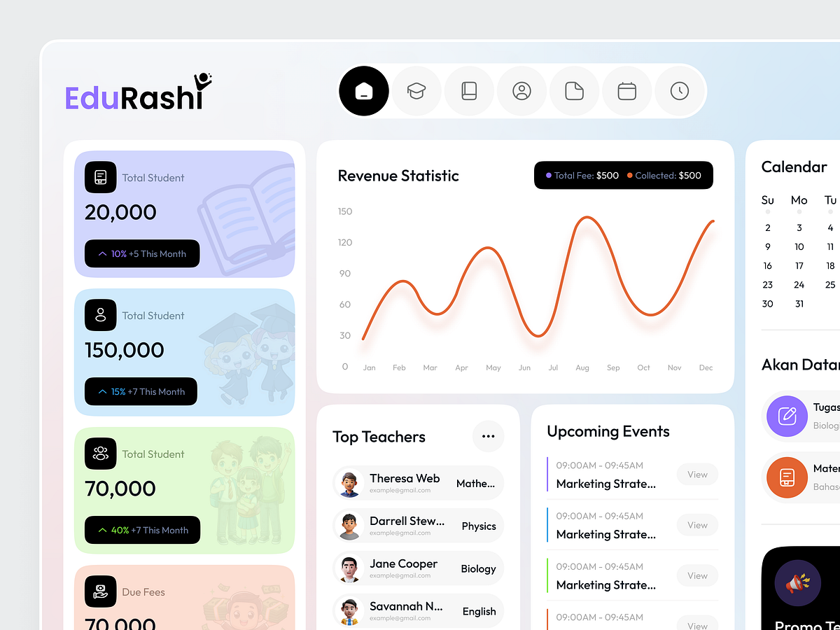Education Management Dashboard UI - School & Student System Image 1