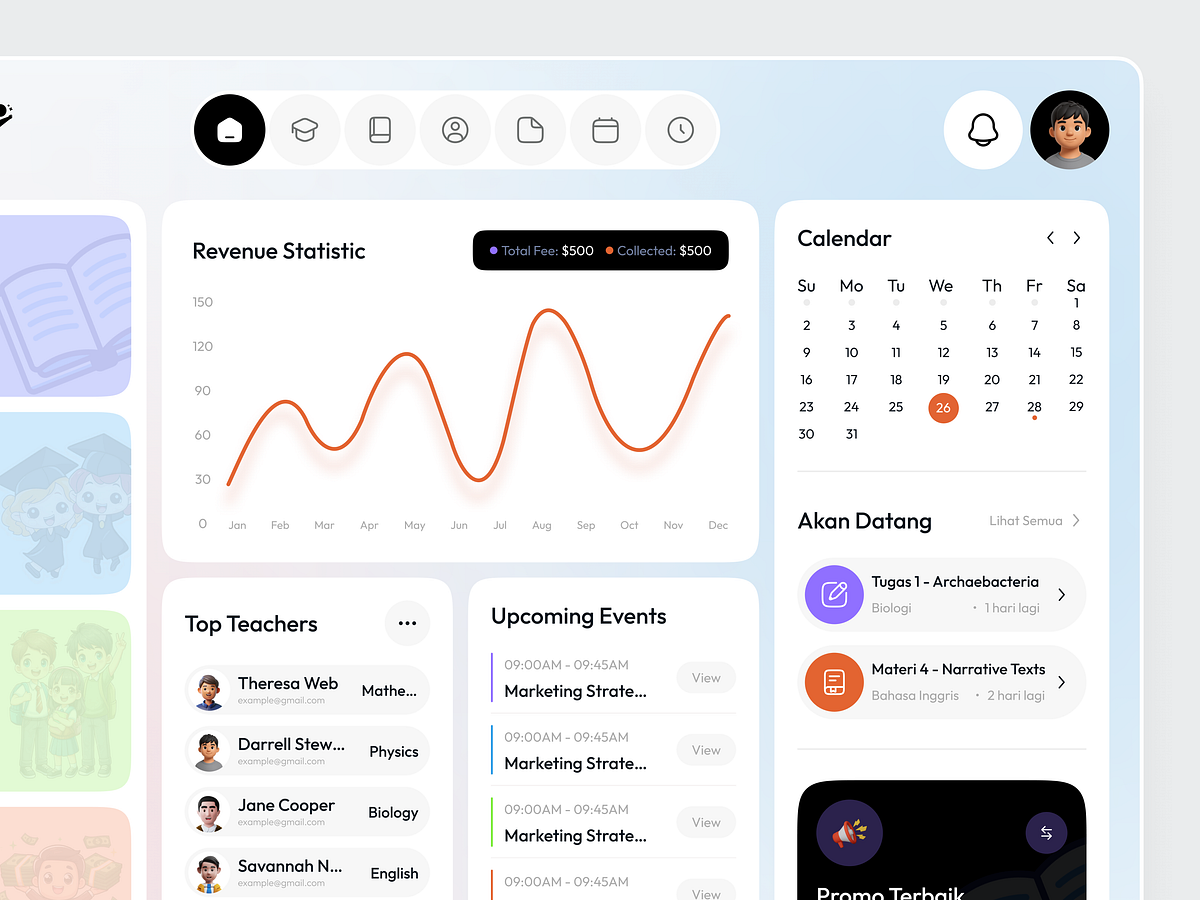Education Management Dashboard UI - School & Student System Image 2