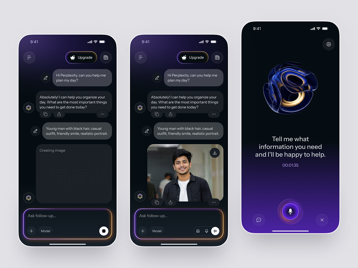 AI Productivity Assistant - Chatbot & Voice AI Mobile App UI Image 0