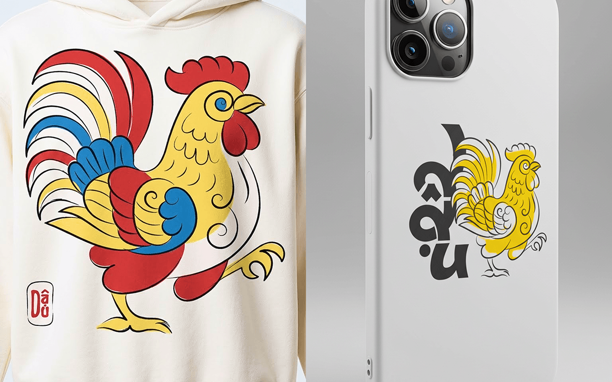 Dậu – Vietnamese Folk Rooster Illustration Image 0