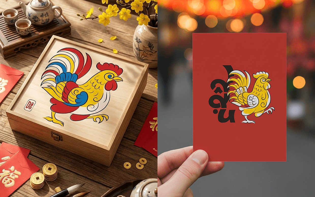 Dậu – Vietnamese Folk Rooster Illustration Image 1