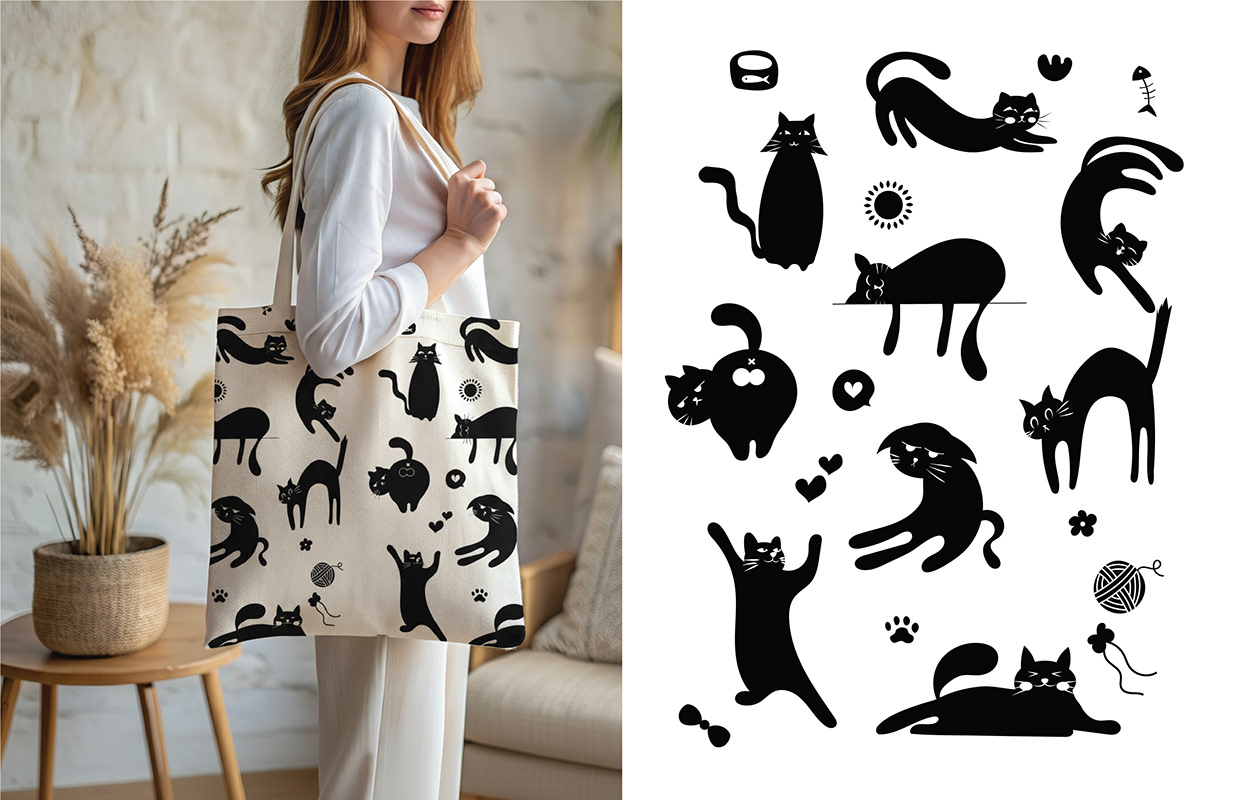 Funny Cat! Flat Vector Art Bundle & Merchandise Mockups Image 3