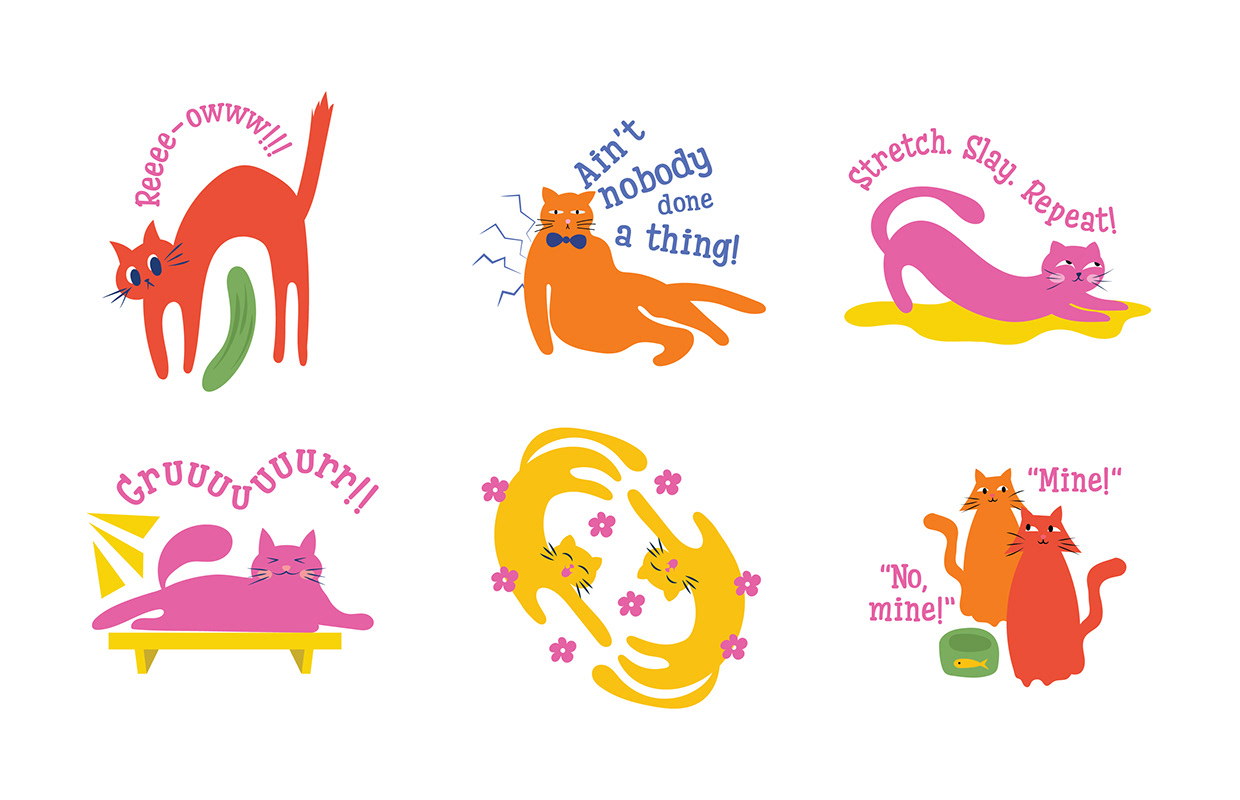 Funny Cat! Flat Vector Art Bundle & Merchandise Mockups Image 9