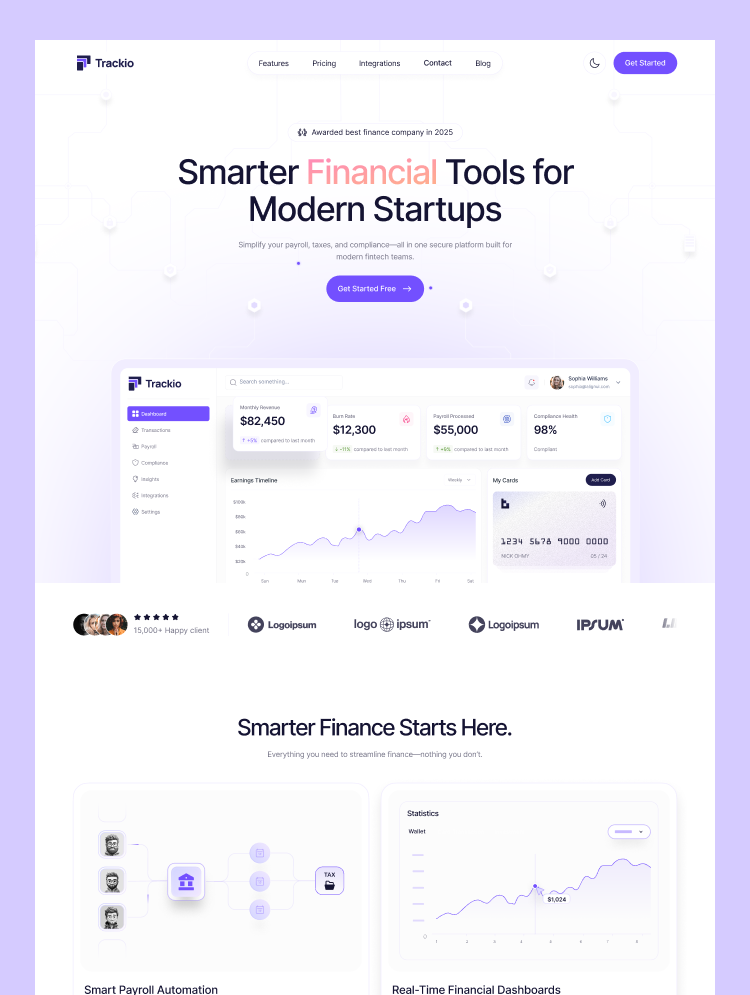 Trackio Website Page Template for Webflow