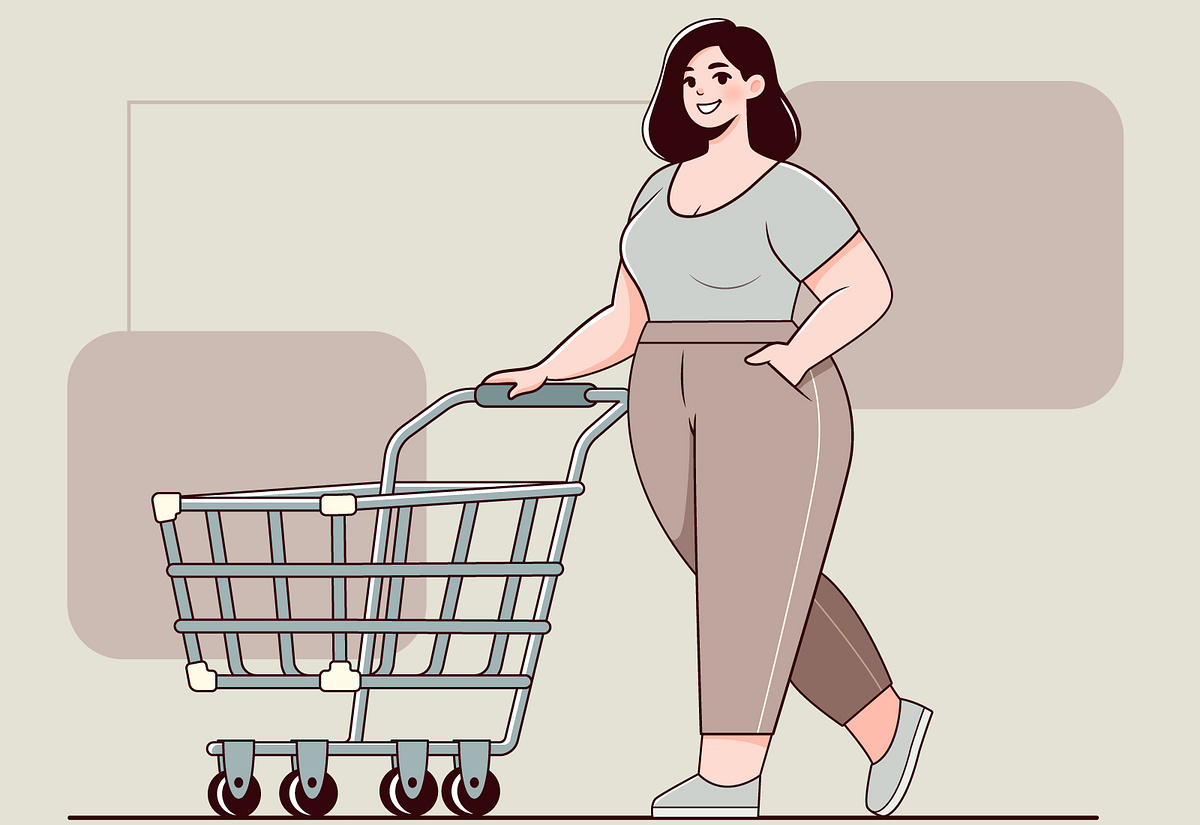 Cartoon Female Shopping In Flat Illustration Art Style