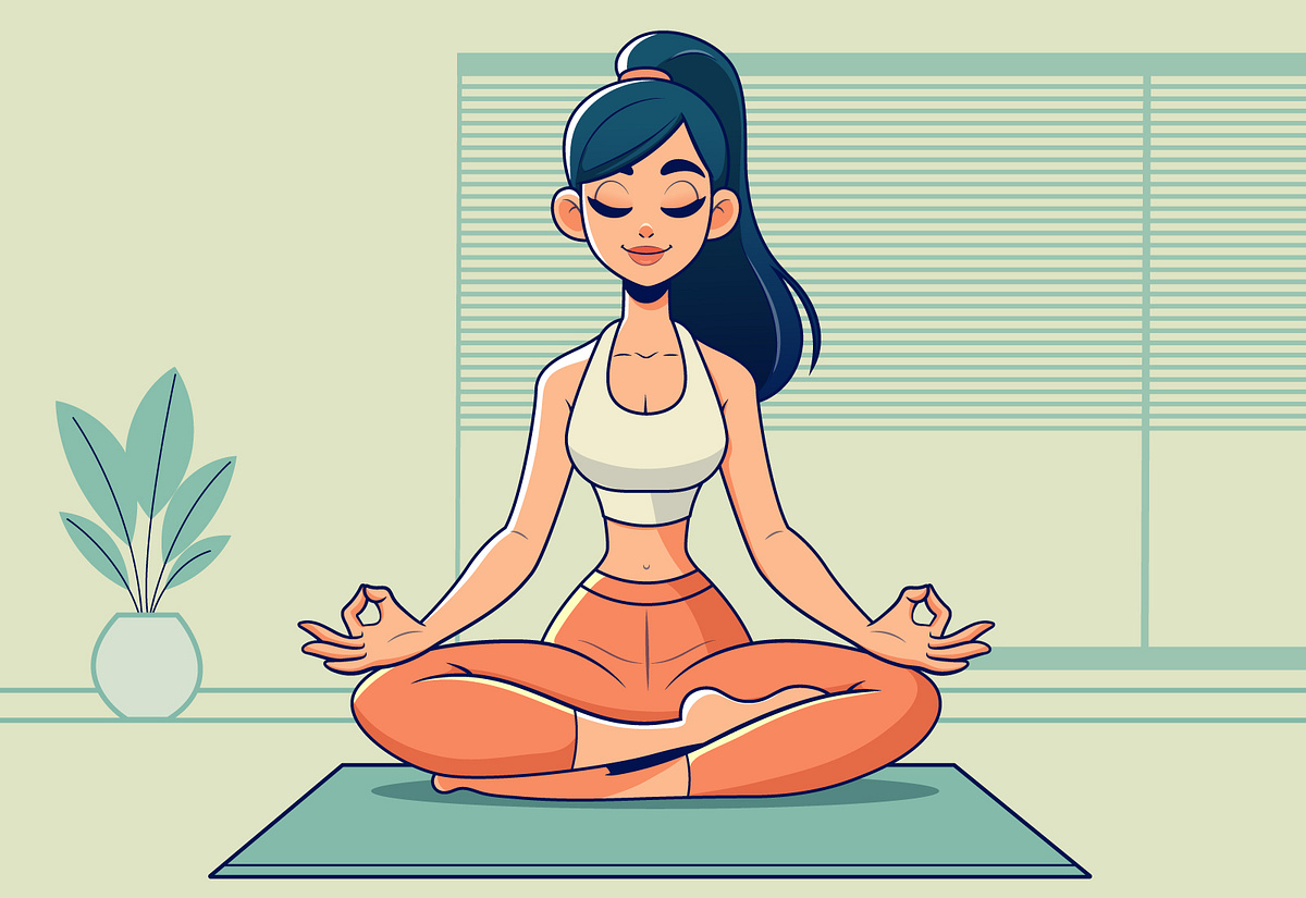 Cute Girl Yoga Flat Illustration Style