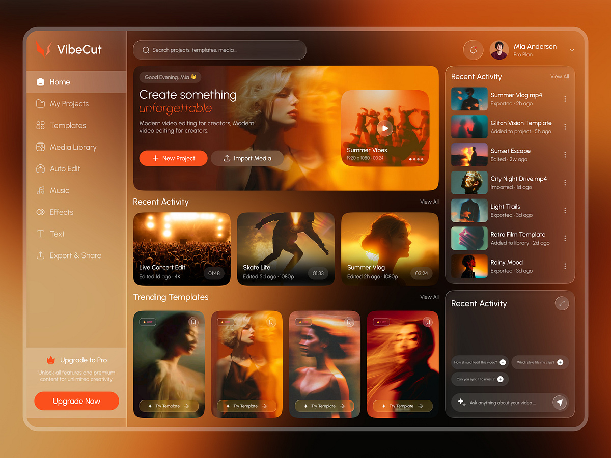 VibeCut - AI Video Generator Dashboard Image 0