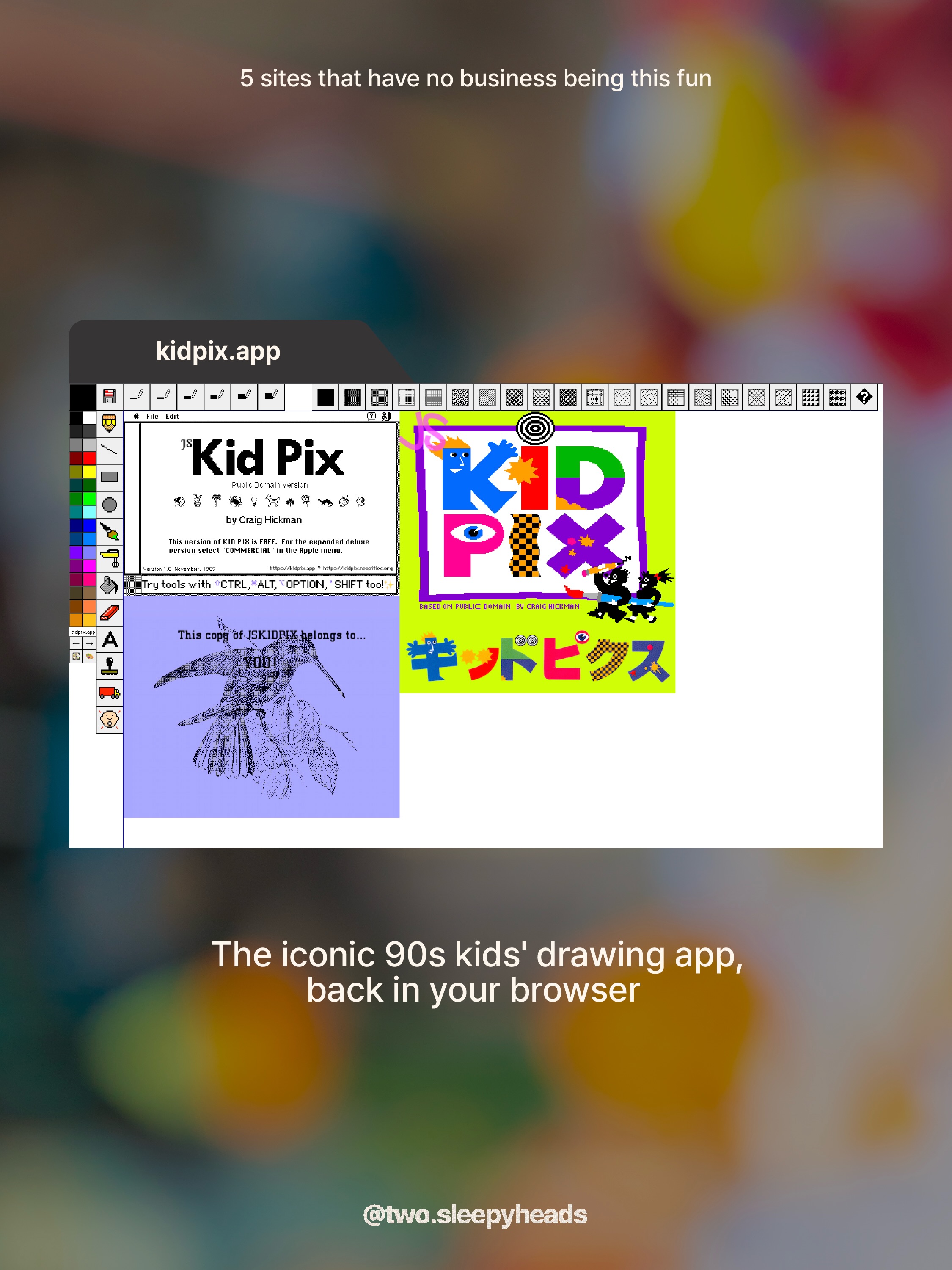5 sites with absolutely no business being this fun😎
Save for your next creative block before you rage-quit your moodboard ✨
#twosleepyheads #creativesites #realdesignersdontgatekeep
kidpix.app
skins.webamp.org
geokash.com/rock-social
neal.fun/design-the-next-iphone
type.method.ac Image 1