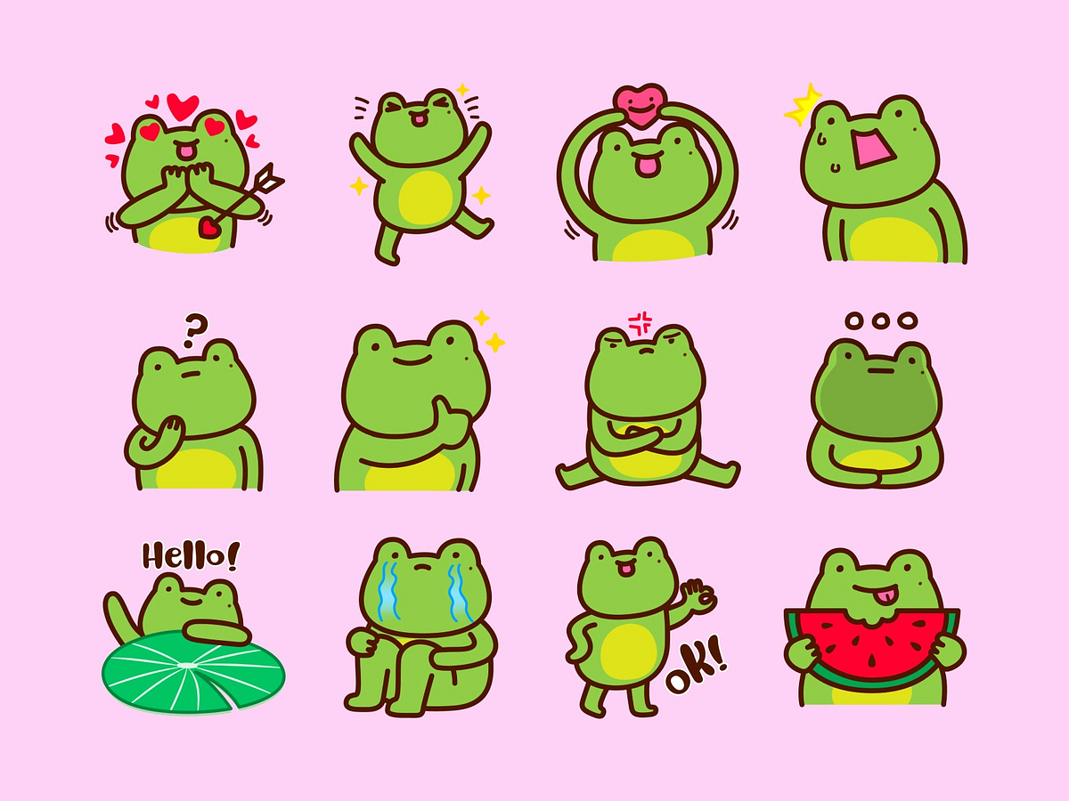 Cute Frog Character Sticker Set for WhatsApp