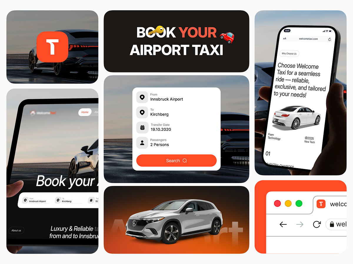✈️ Luxury Airport Taxi Booking Website - Branding Bento Design