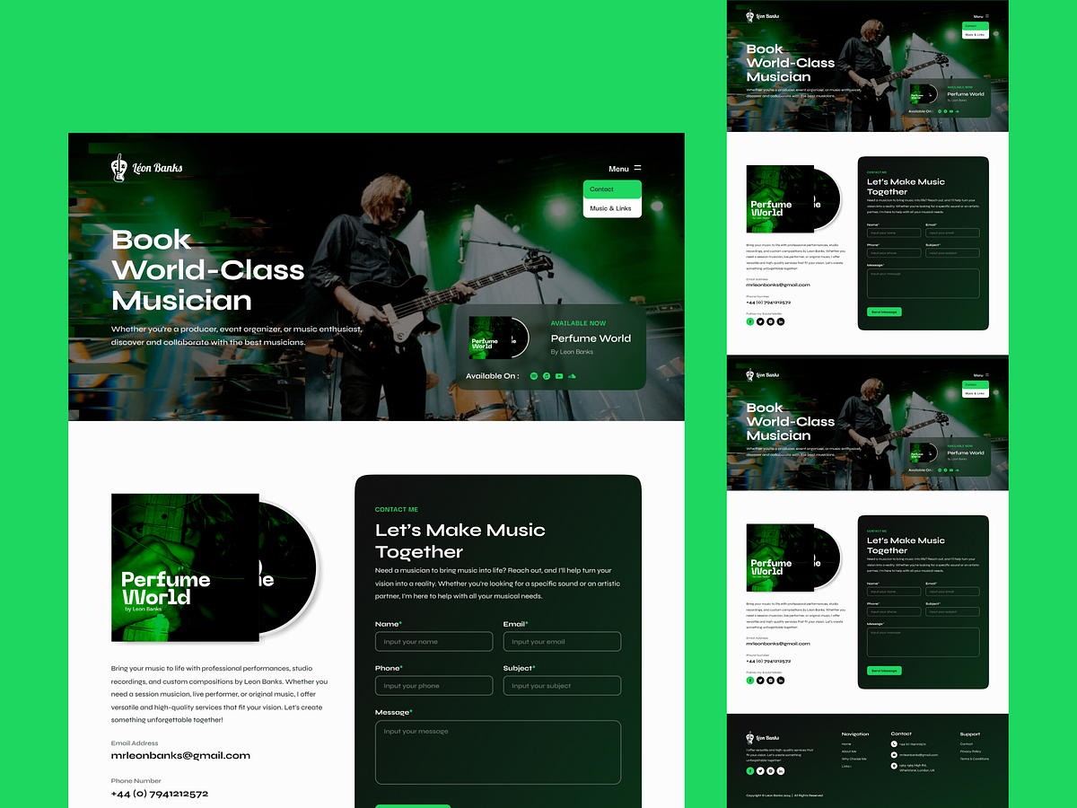 Musician Booking Landing Page Design