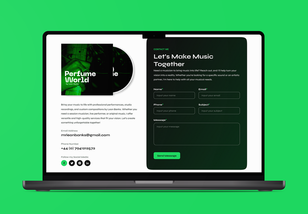 Musician Booking Landing Page Design Image 2