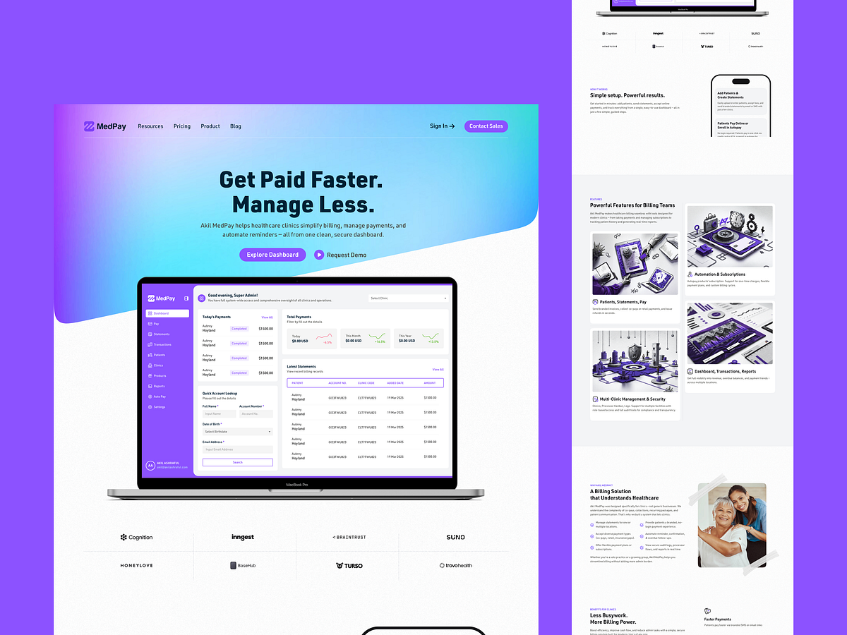 Medical Billing and Payment System Product Landing Page Design