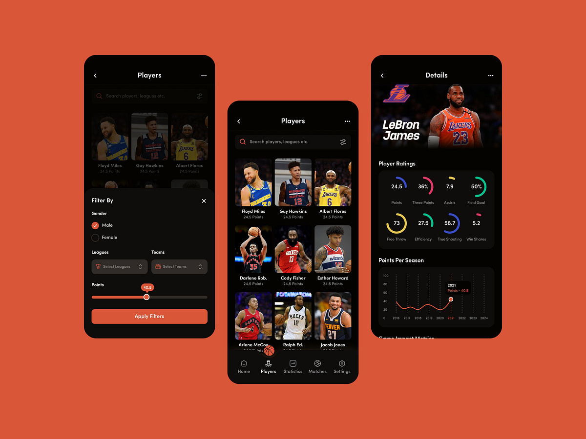 Basketball Sports Mobile App UI UX Design Image 1