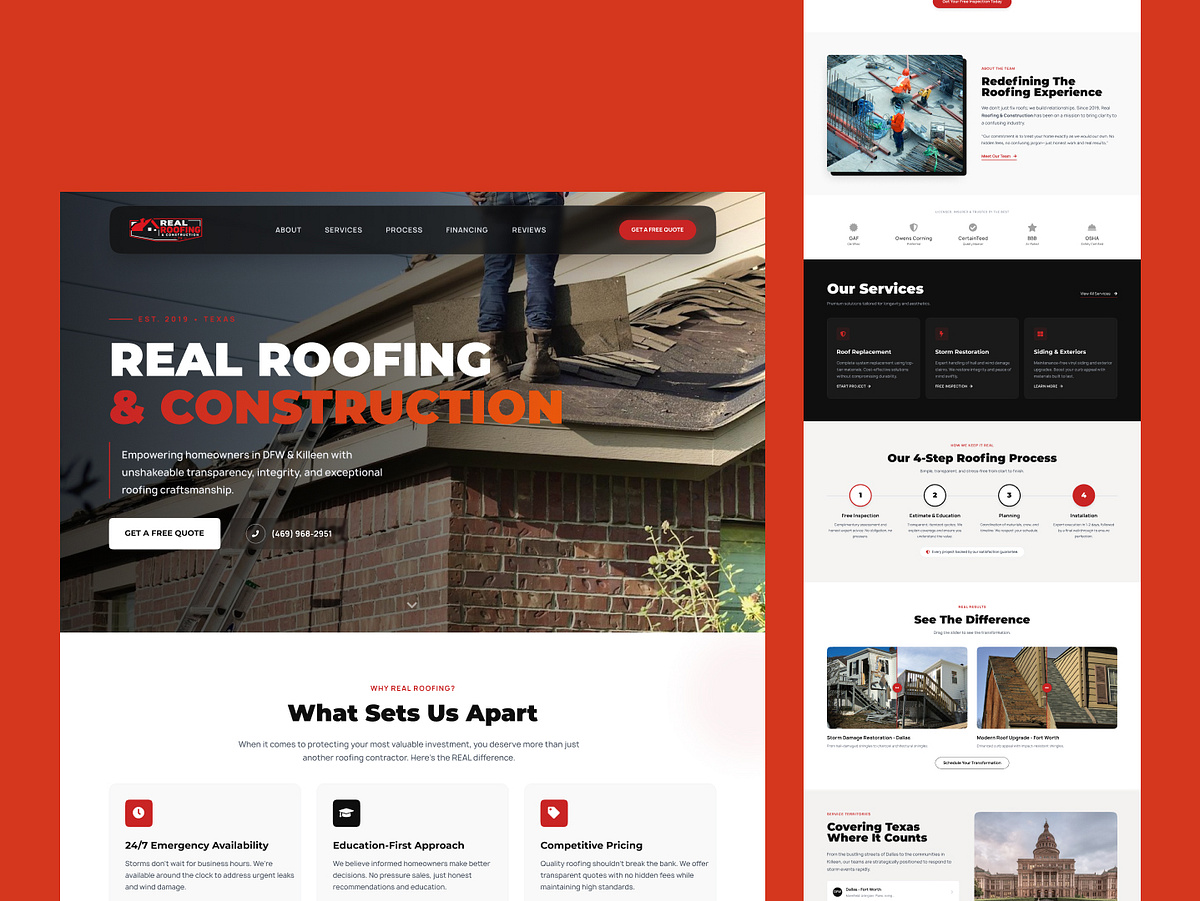 Roofing Website Design for Texas Storm Repair | Roofing Landing Image 1