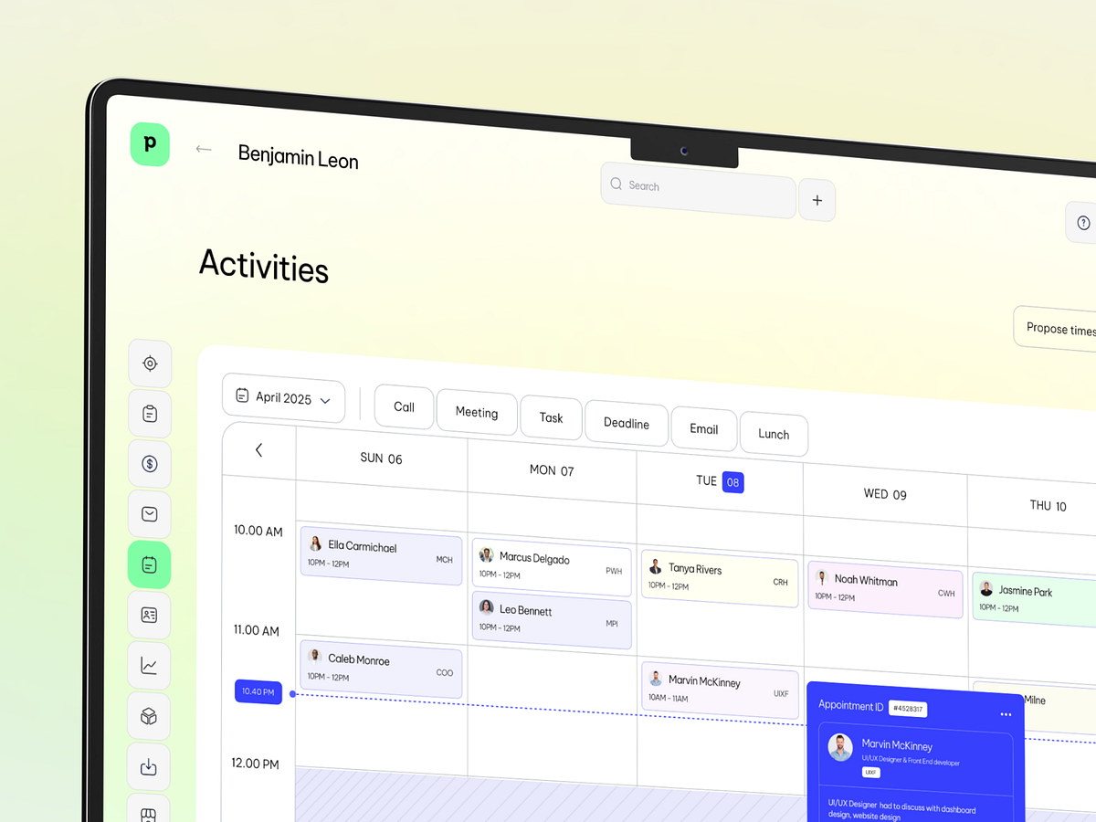 Pipedrive CRM - Calendar and Task Management Web App UI
