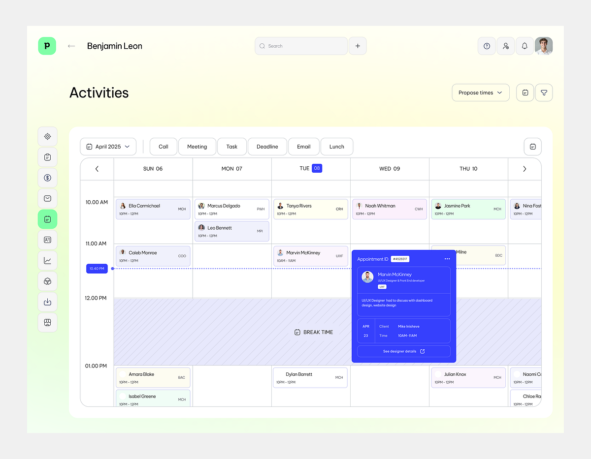 Pipedrive CRM - Calendar and Task Management Web App UI Image 0