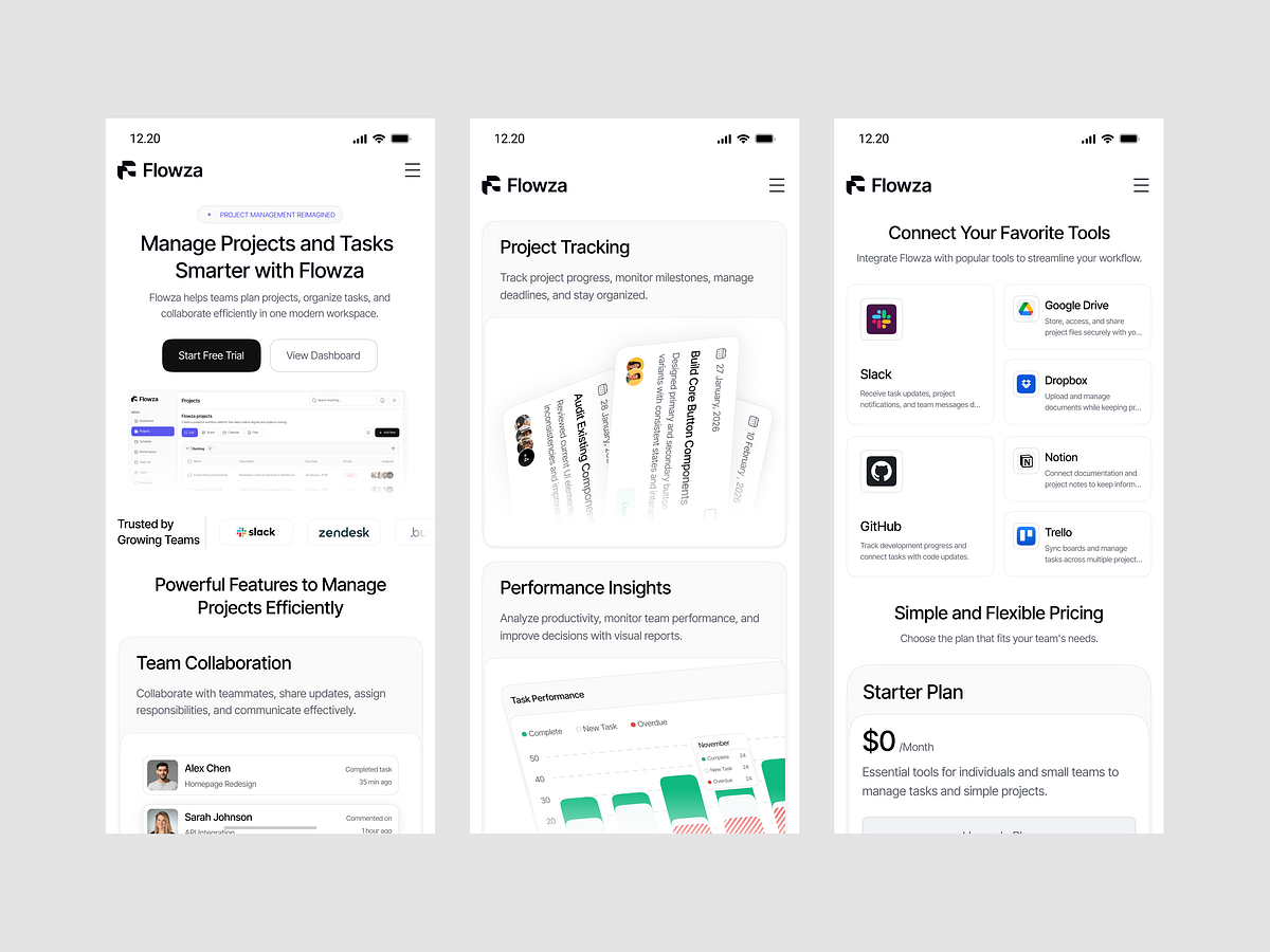 Flowza – SaaS Project Management Landing Page Responsive