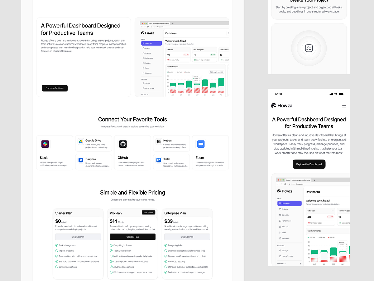 Flowza – SaaS Project Management Landing Page Responsive Image 2