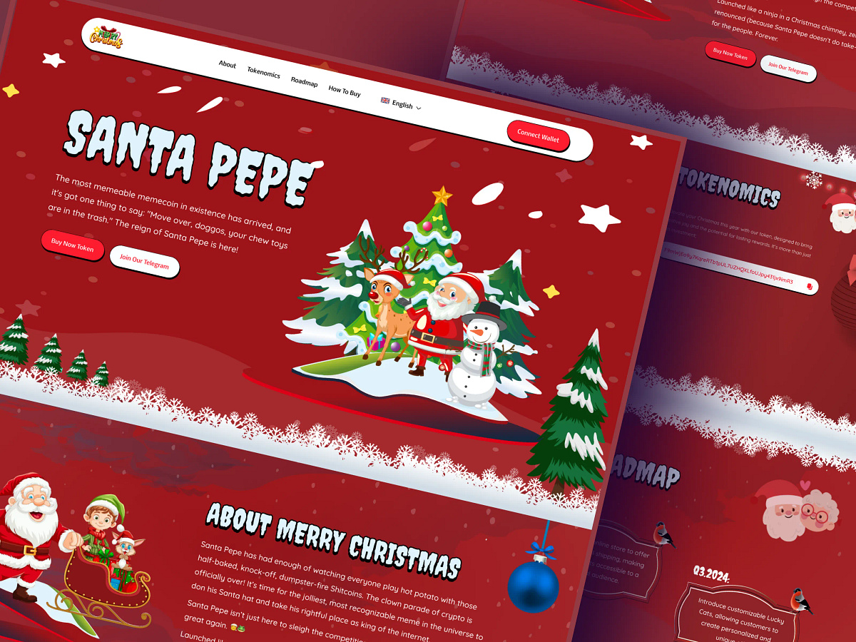 Santa Pepe – A Festive Meme Coin Website Design for the Holidays