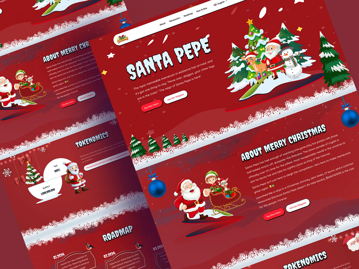Santa Pepe – A Festive Meme Coin Website Design for the Holidays Image 1