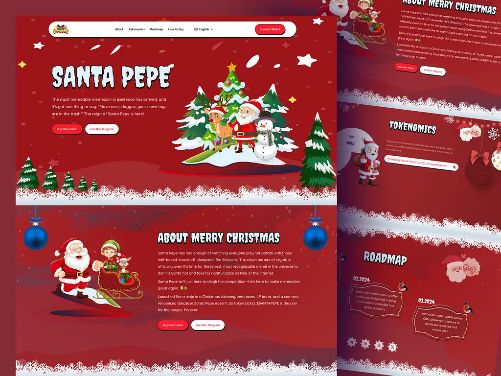 Santa Pepe – A Festive Meme Coin Website Design for the Holidays Image 2