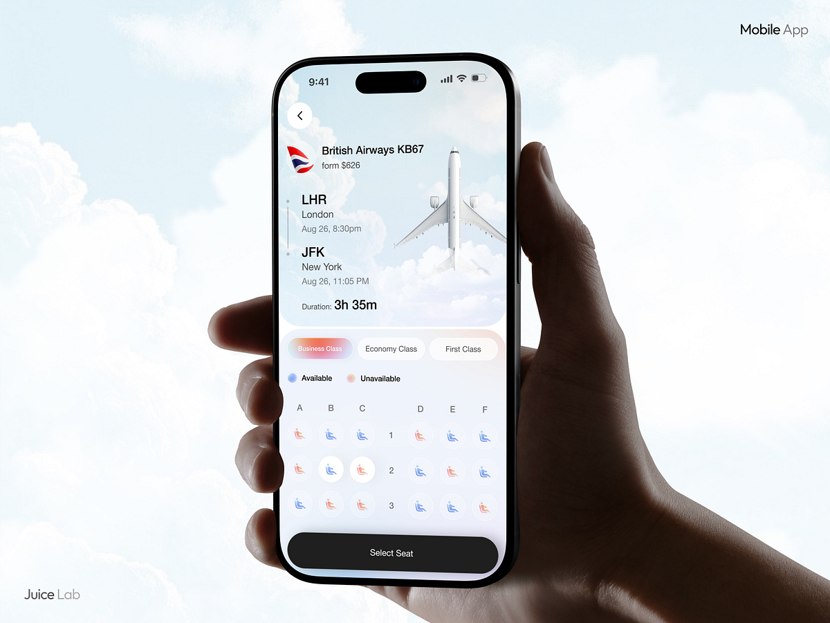 Flight Booking App UI | Search, Seat & Boarding Pass Image 1