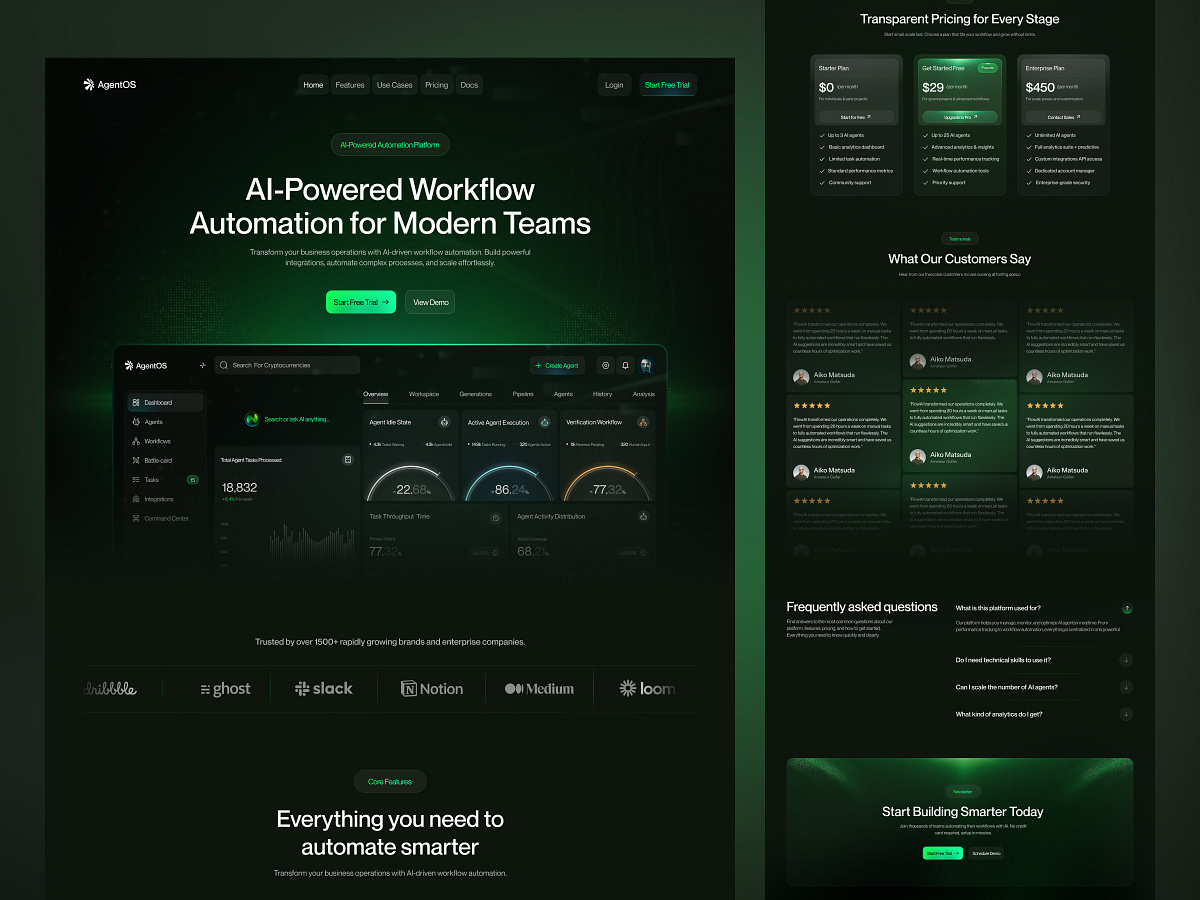 AI Workflow Automation Landing Page | SaaS Website UI Design