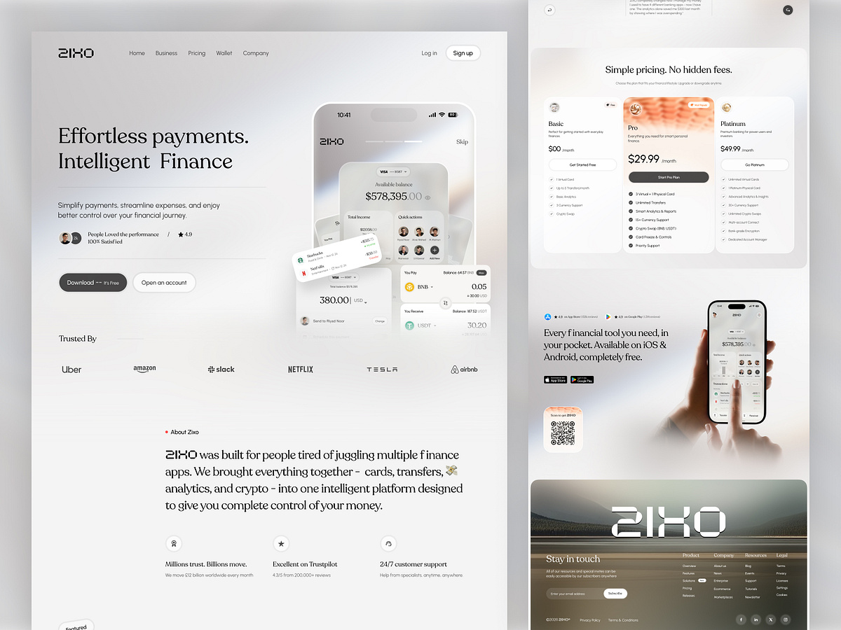 ZIKO Finance Website UI UX | Modern Fintech Landing Page