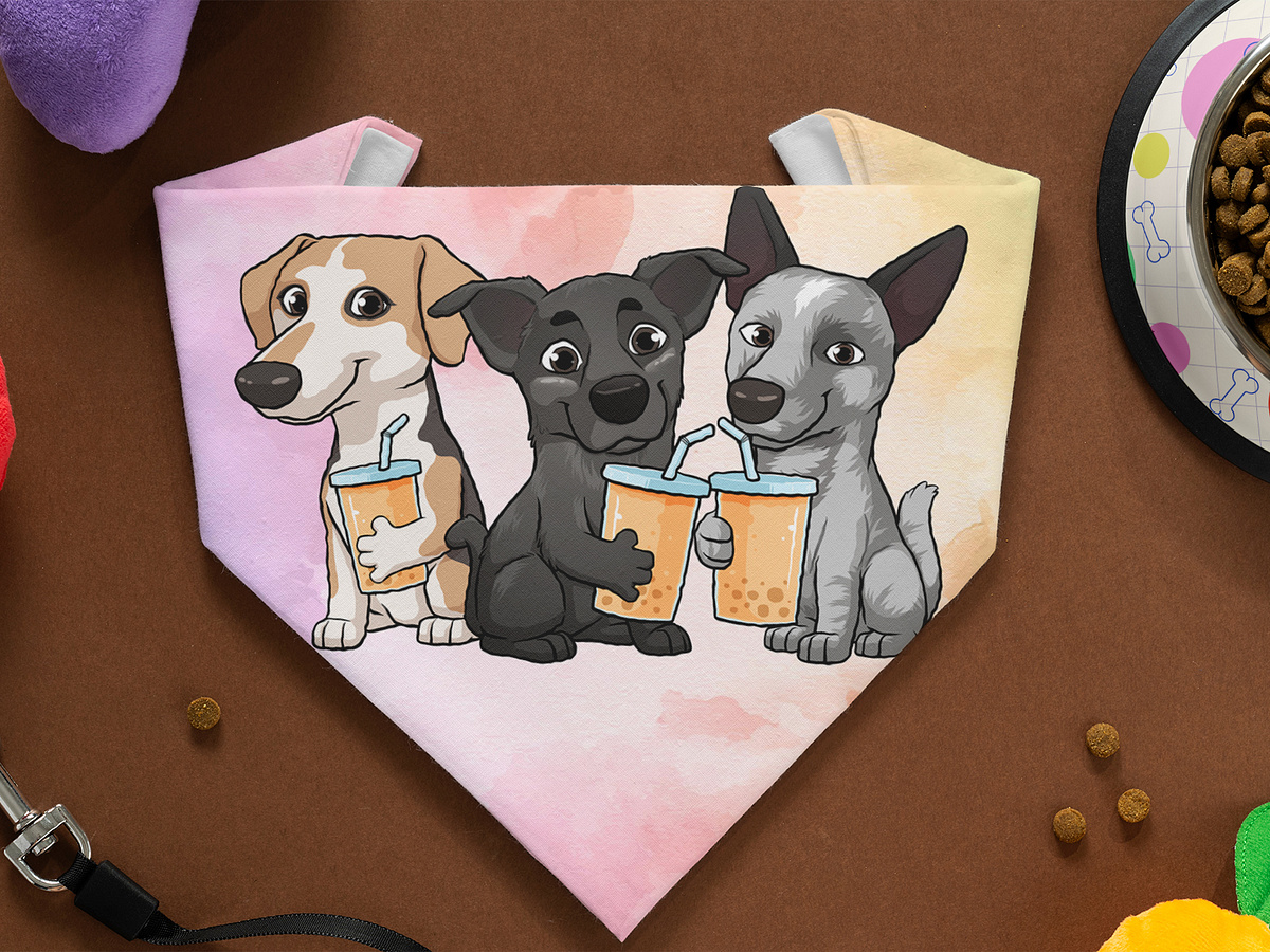 Cute Dogs with Bubble Tea Illustration| Funny Cartoon Dog Napkin
