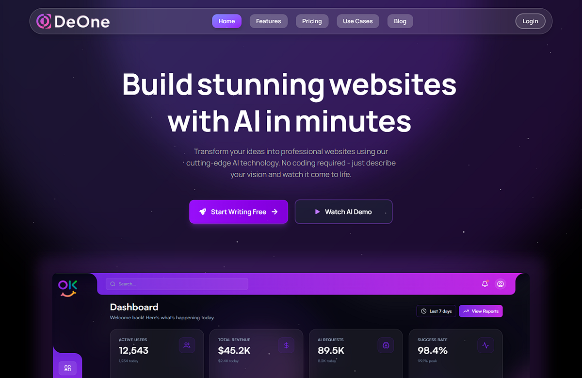 Modern AI Landing Page Experience | DeOne Image 0