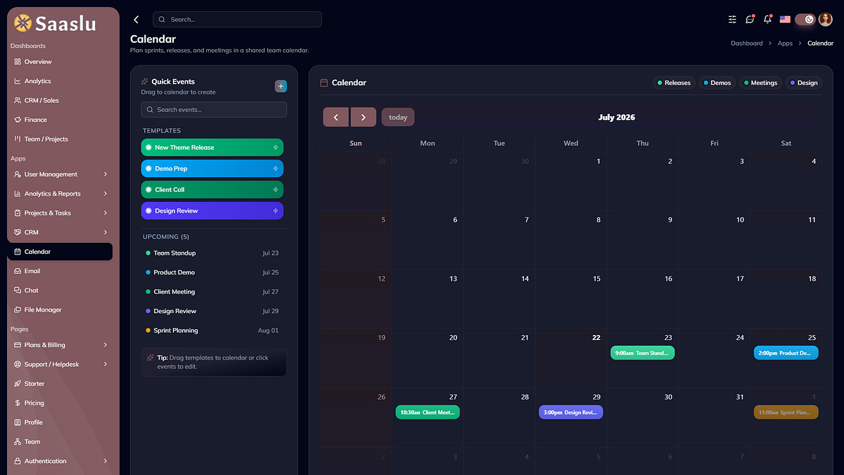SaaSlu - Modern SaaS Admin Dashboard Template Image 2