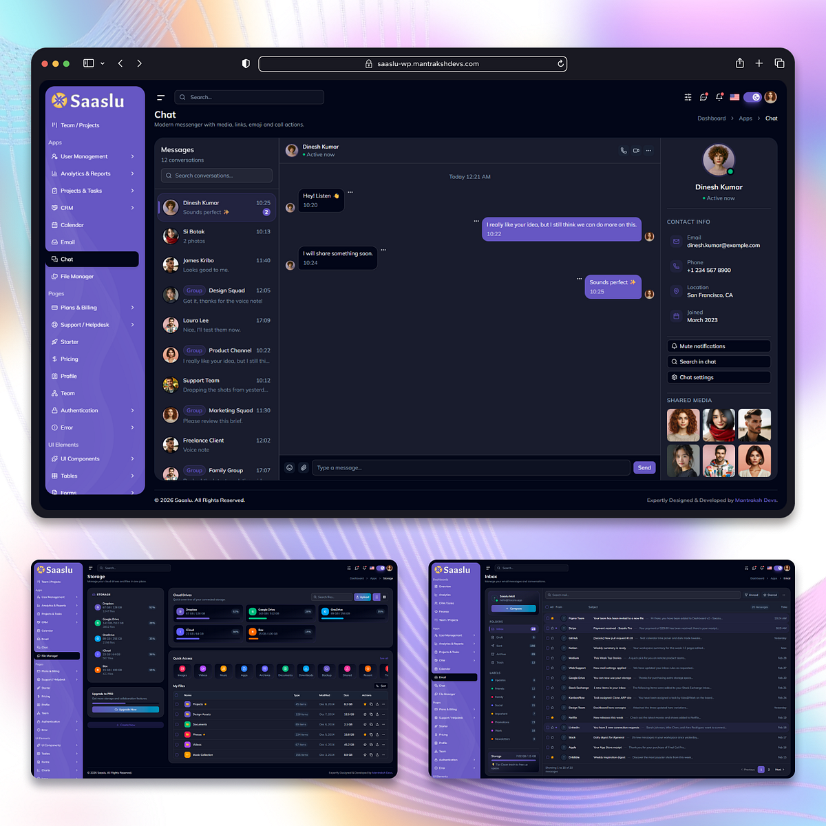 SaaSlu – SaaS Admin Dashboard UI Kit Chat, File Manager & Email