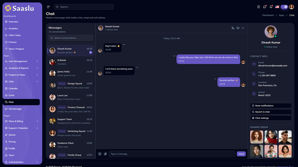 SaaSlu – SaaS Admin Dashboard UI Kit Chat, File Manager & Email Image 0
