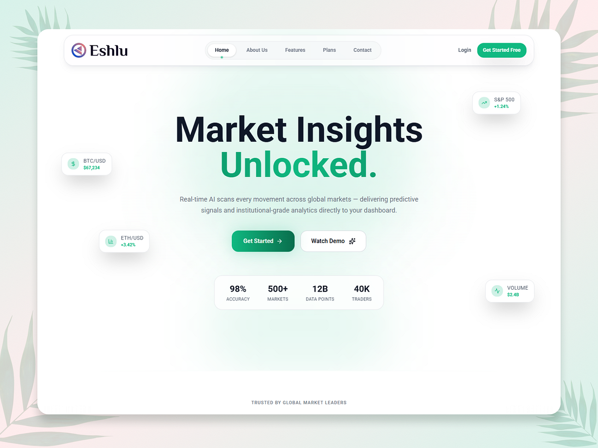 Eshlu β AI Stock Trading & Financial SaaS React UI