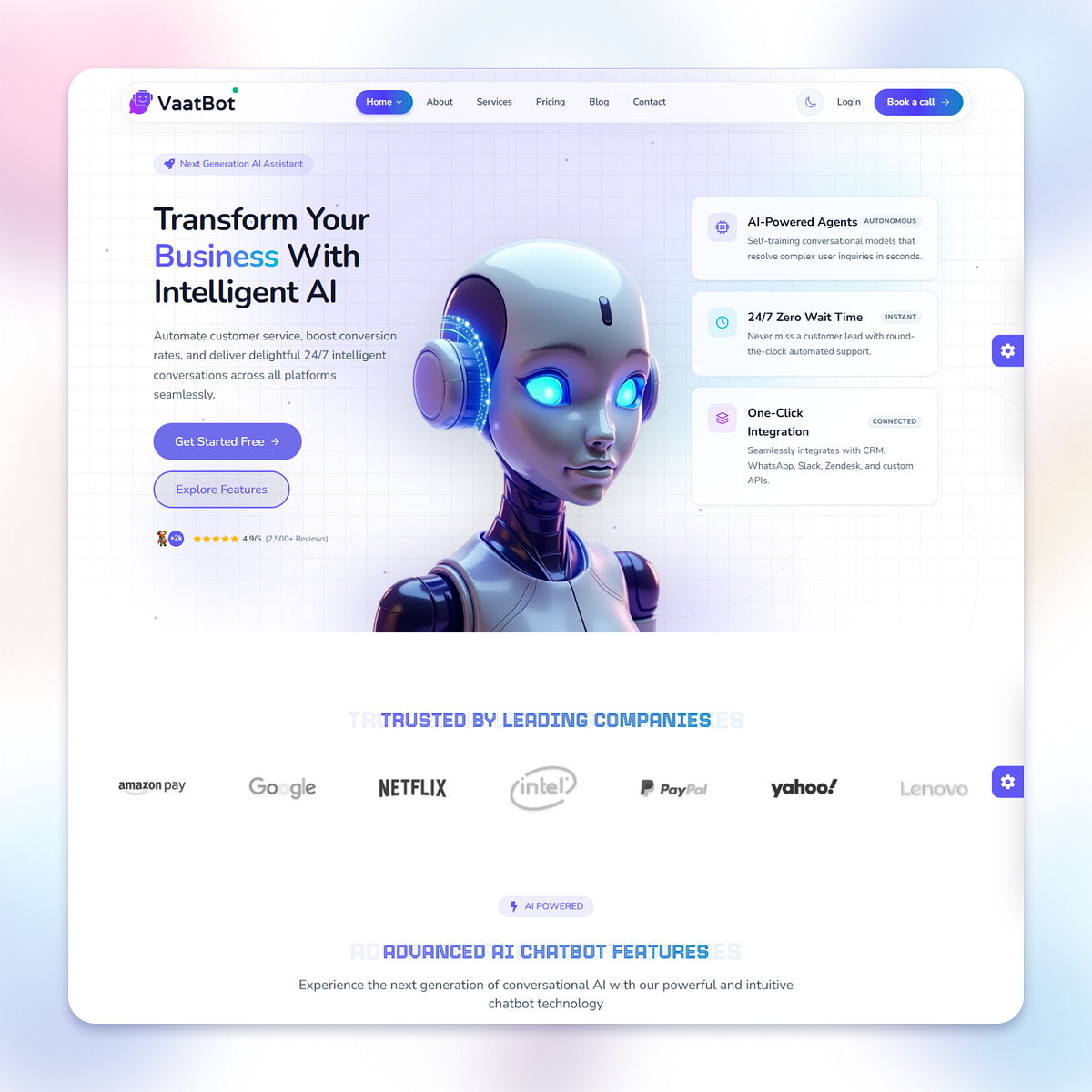 AI Chatbot SaaS Landing Page – React 19 & Tailwind v4 UI Design Image 0