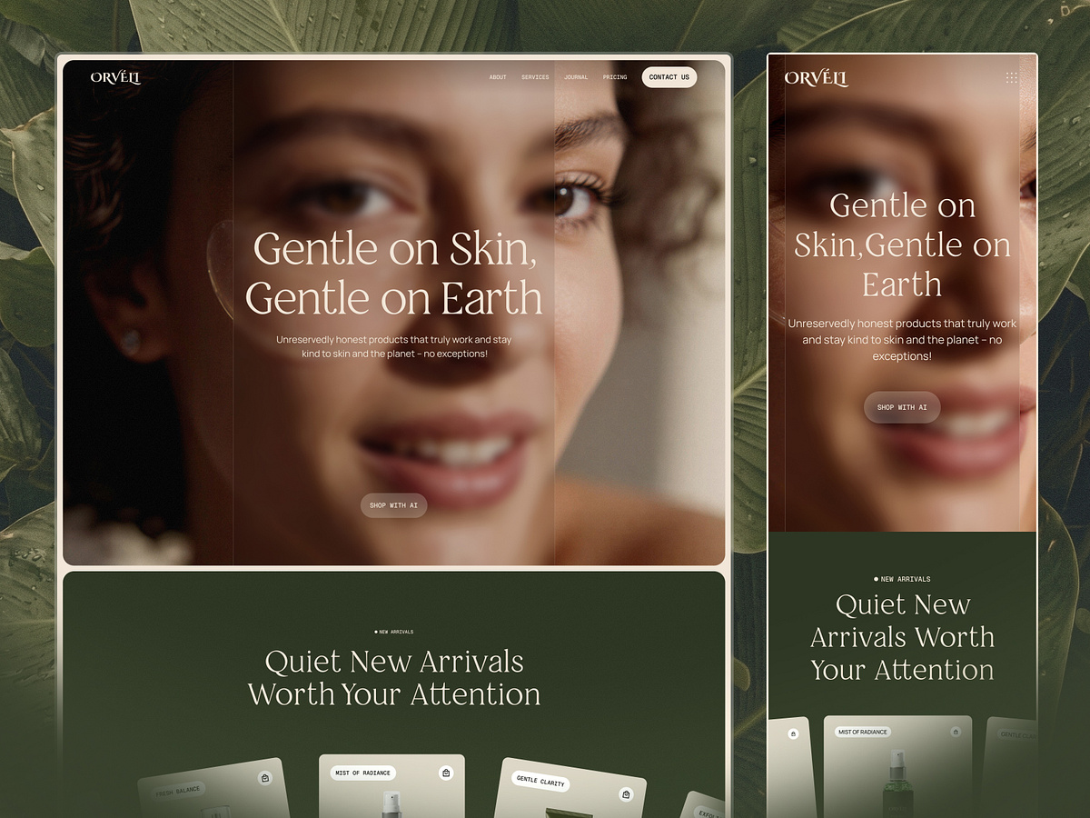 Orvéli Organic Skincare Website Design | Beauty E-commerce UI Image 1