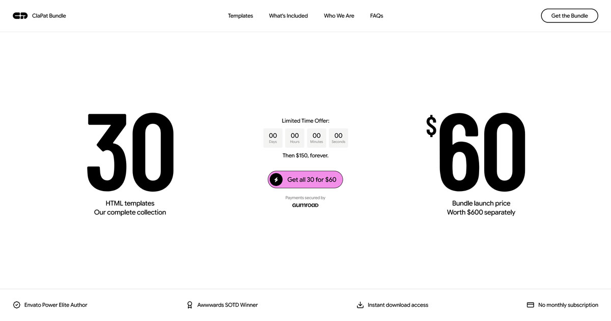 ClaPat Bundle - 30 Premium HTML Templates for $60