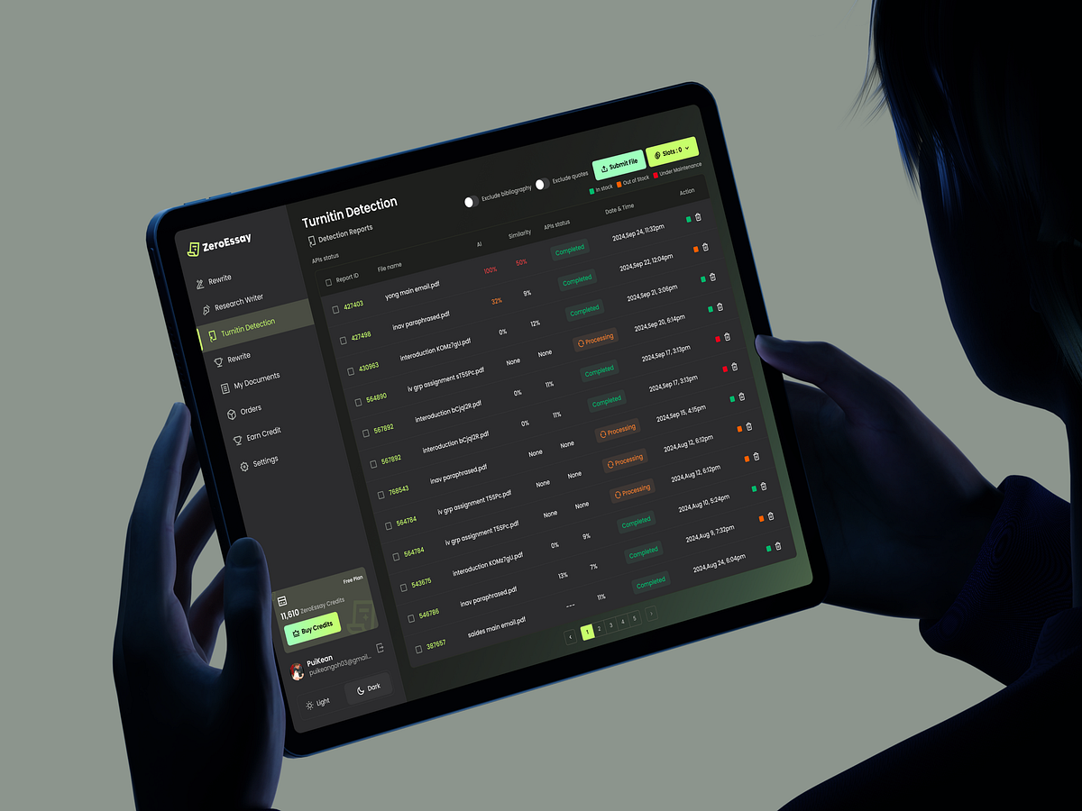 ZeroEssay –Turnitin Detection Reports Dashboard Image 0