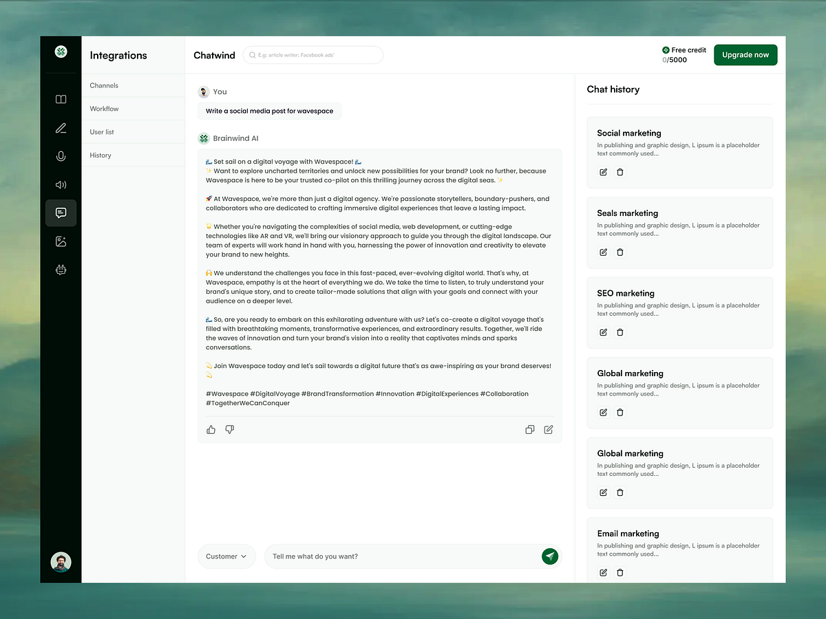 BrainwindAI - AI copywriting Dashboard