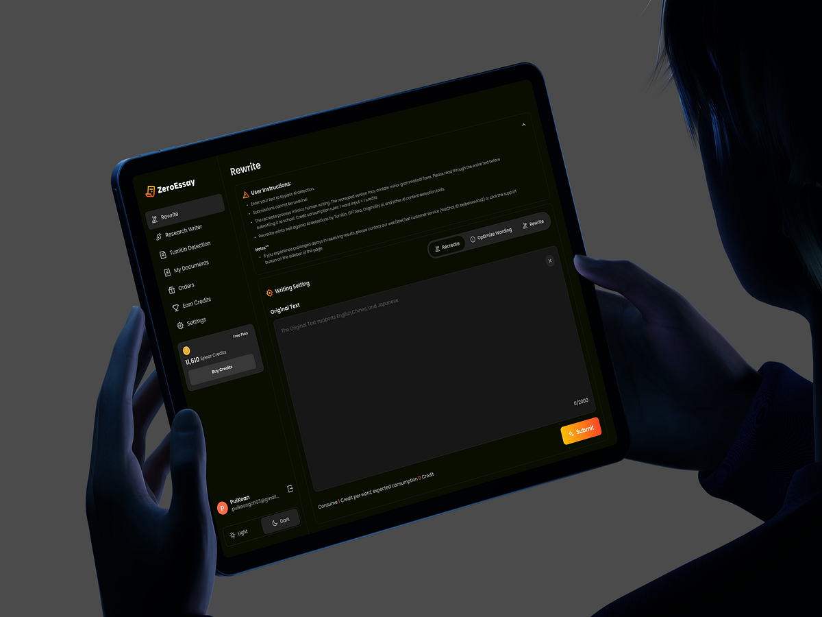 ZeroEssay - AI Writing SaaS Dashboard Image 0