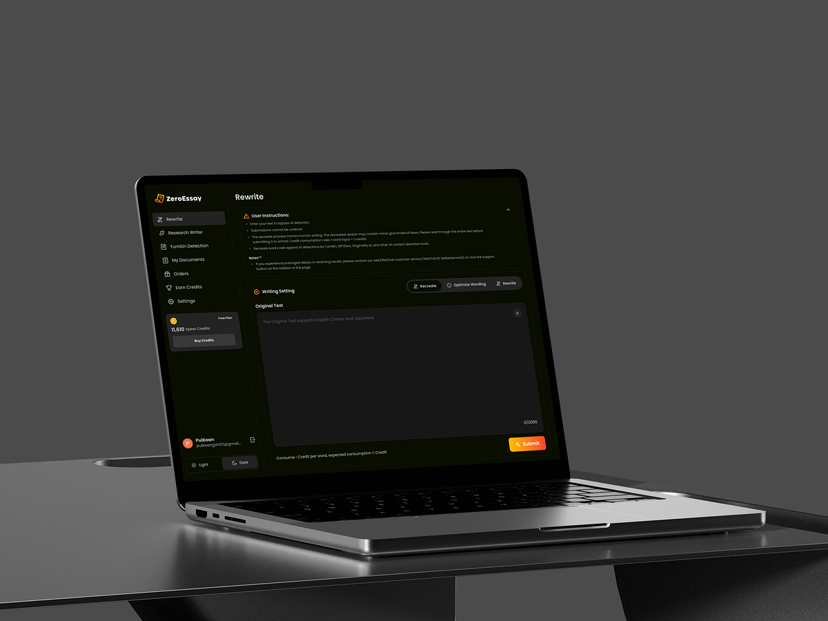 ZeroEssay - AI Writing SaaS Dashboard Image 1