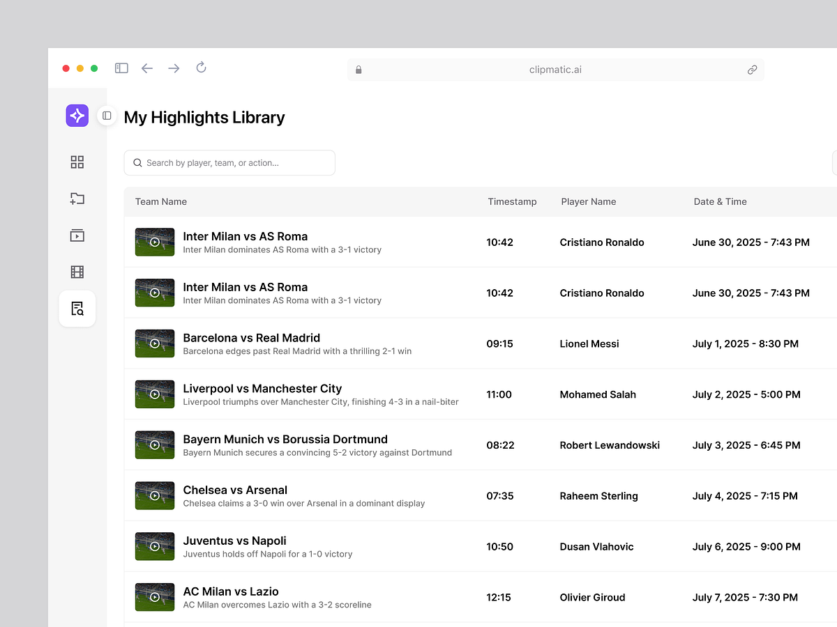 Clipmatic – AI Sports Highlight Dashboard Image 1