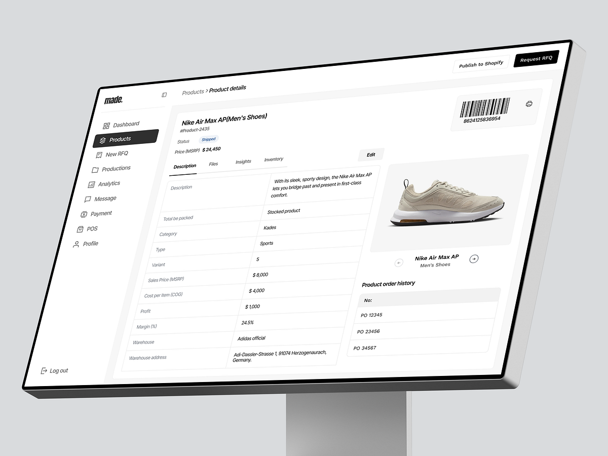 Made – Product Details Dashboard Image 0