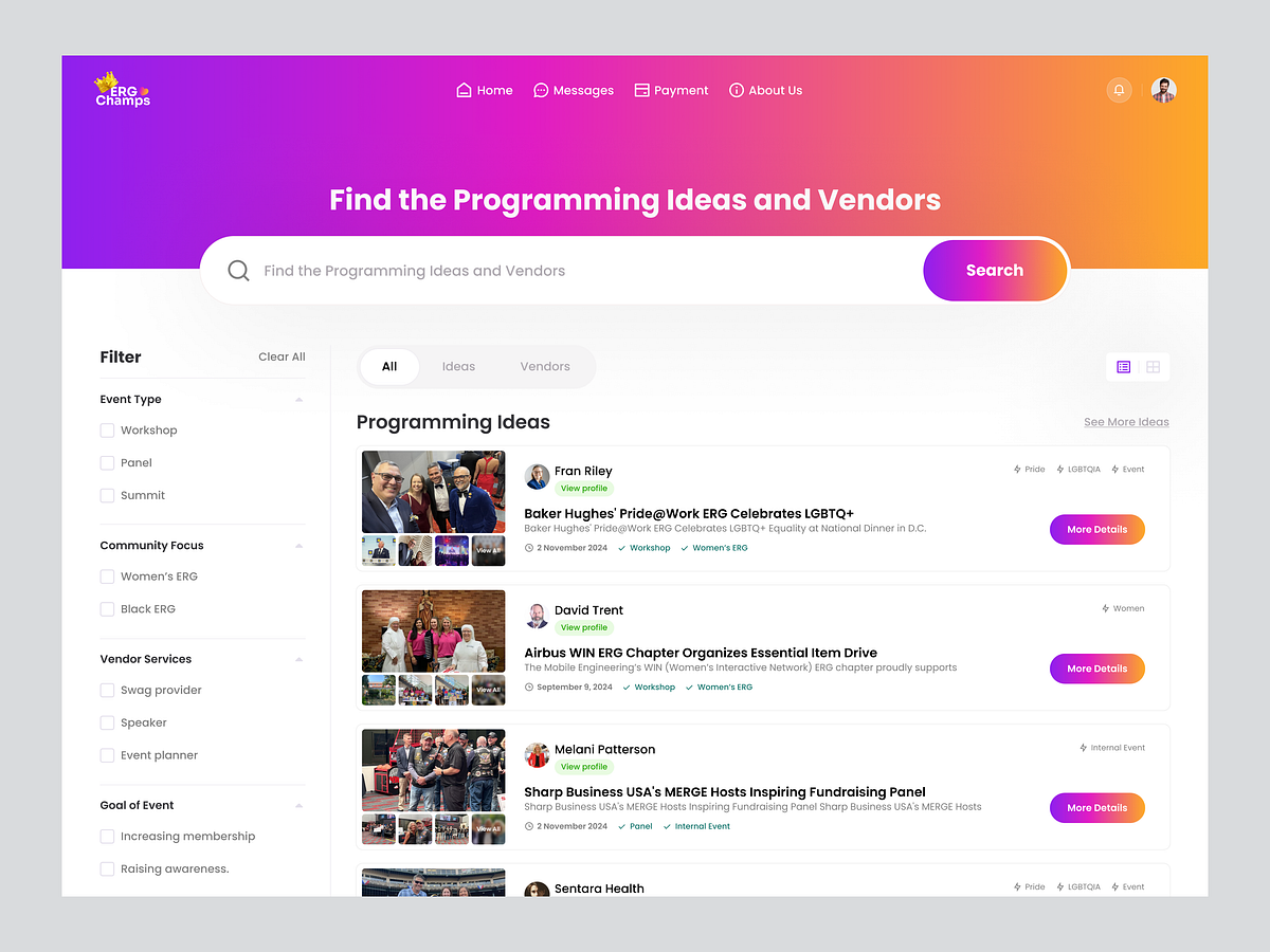 Programming Ideas & Vendor Discovery Platform