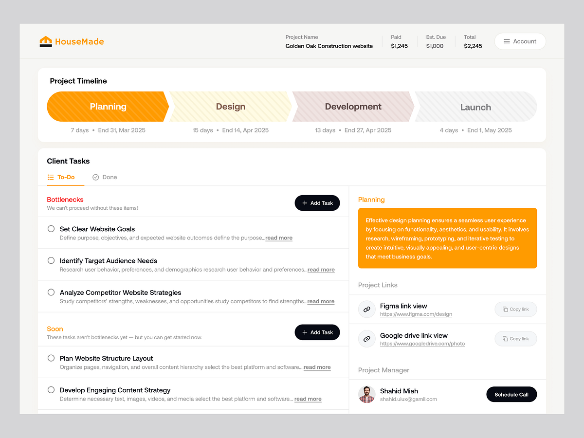 HouseMade - Real Estate Construction Management Dashboard